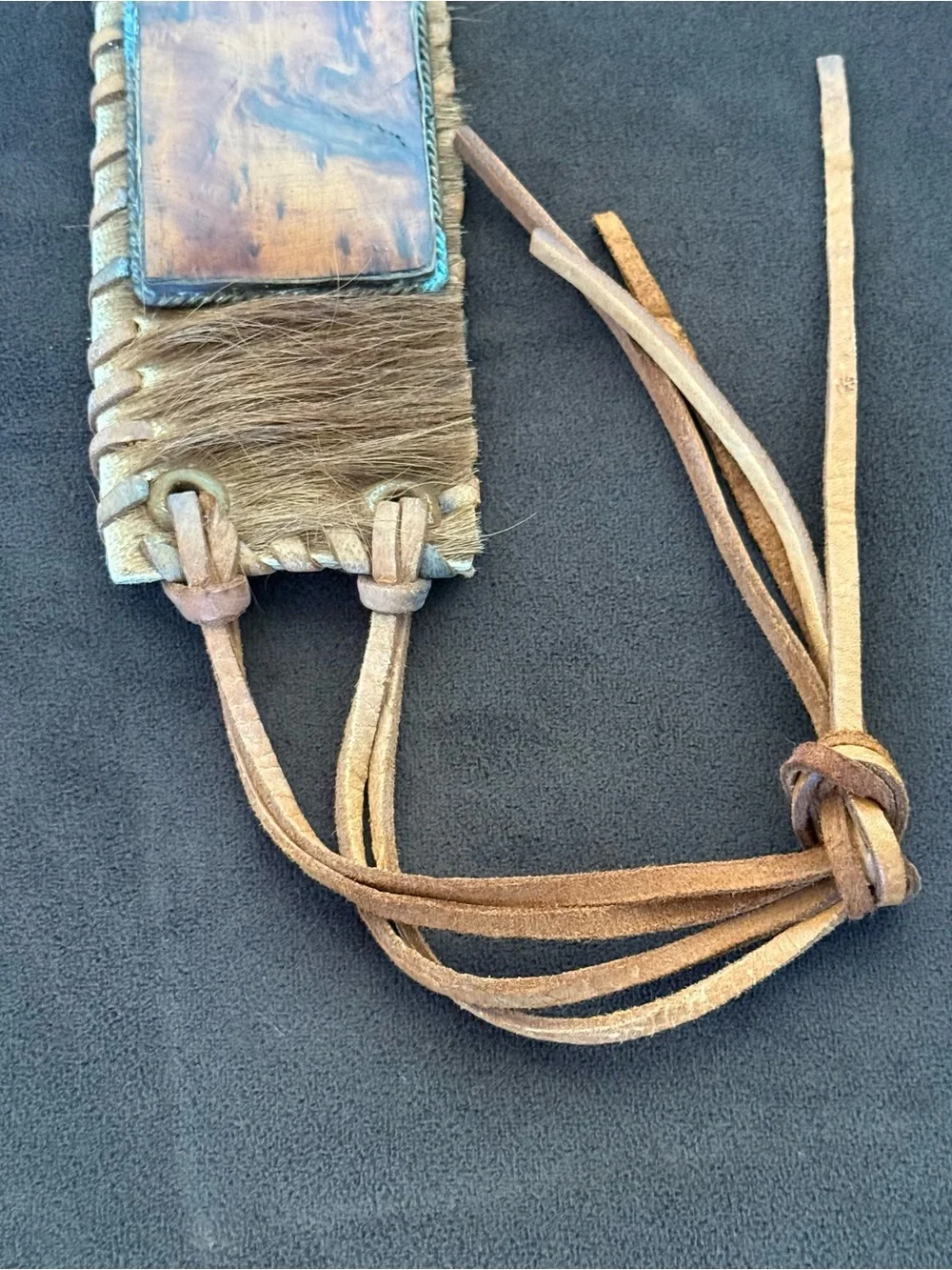 Cow Hide Leather Belt with Wood detail